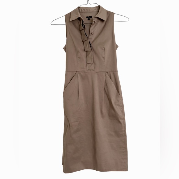 Ann Taylor Dresses & Skirts - Ann Taylor Taupe Sleeveless Shirt Dress Pockets Workwear Size 0
